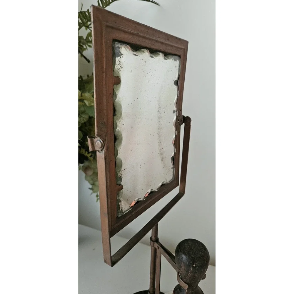 Antique Shaving Set Scalloped Edge Mirror Mug & Brush Holder Americana